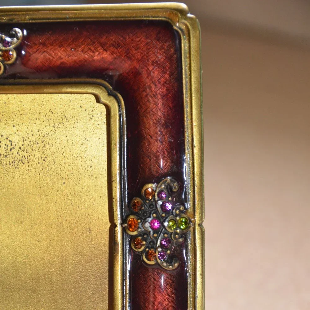 RARE JAY STRONGWATER CHINOISERIE RED MEDALLION FAN ENAMEL CRYSTAL JEWEL FRAME